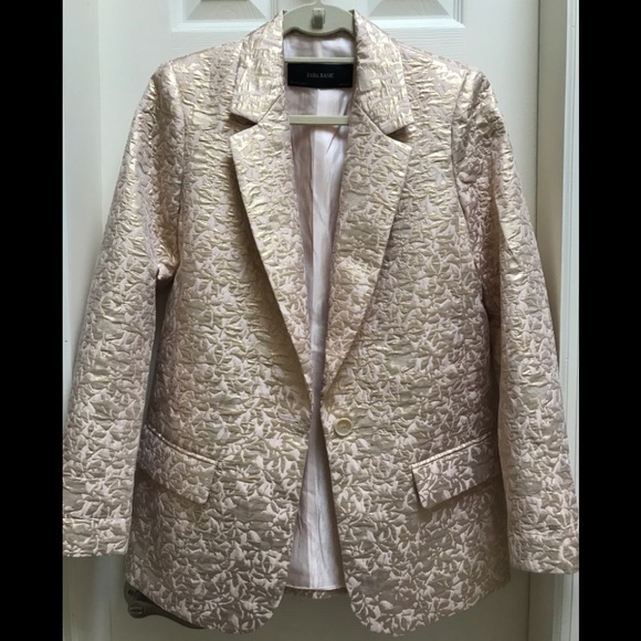 Zara Jackets & Blazers - Stunning metallic gold and blush jacquard blazer S
